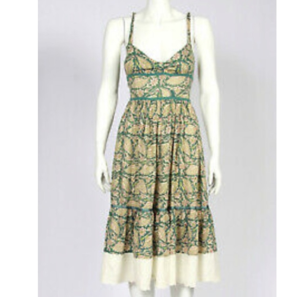 FREE PEOPLE Green Floral Lace Trim Sun Dress